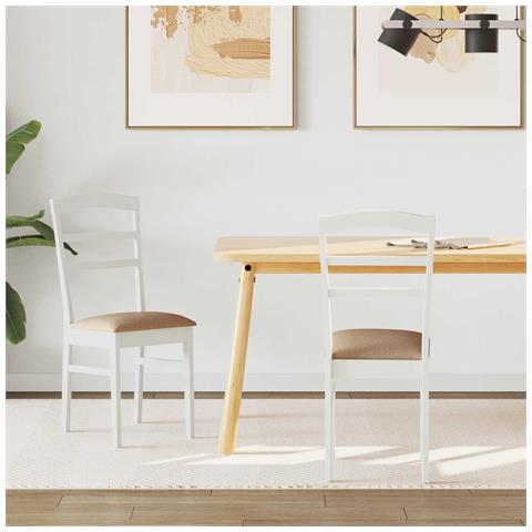 Sedia da pranzo 2 pcs Bianco e marrone Legno di gomma solido - Foto 2