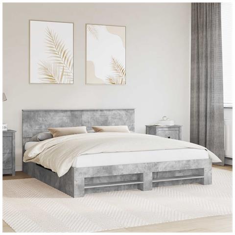Struttura del letto con testiera Grigio cemento 200 x 200 cm - Foto 2