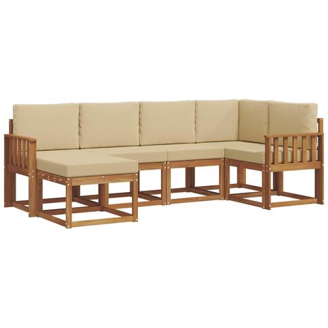 Set di divani da esterno con cuscino 6 pcs Naturale e Beige - Foto 1