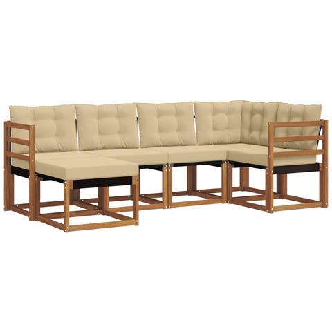 Set di divani da esterno con cuscino 6 pcs Naturale e Beige - Foto 1