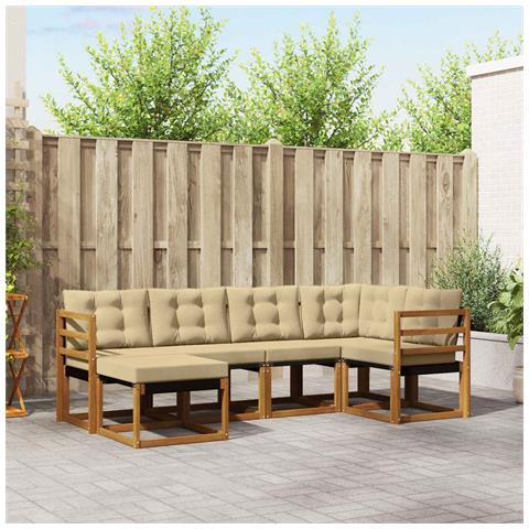Set di divani da esterno con cuscino 6 pcs Naturale e Beige - Foto 2