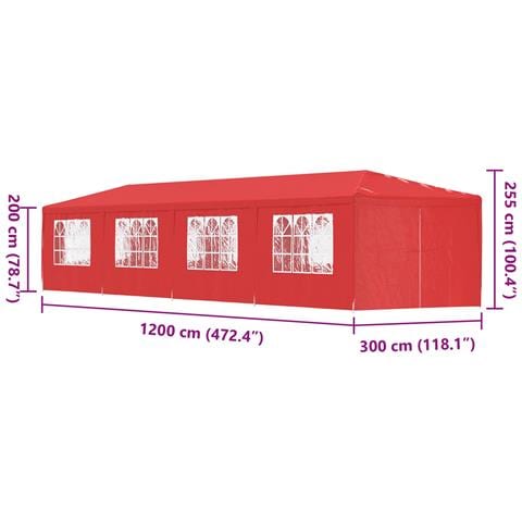 Tenda Party 1200 x 300 x 255 cm Rosso PE e Acciaio - Foto 9