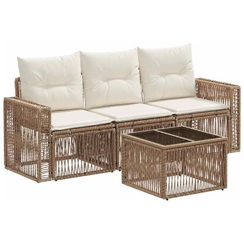 Set Divano da Giardino 4 pcs Beige e Bianco Crema polyrattan - Foto 1