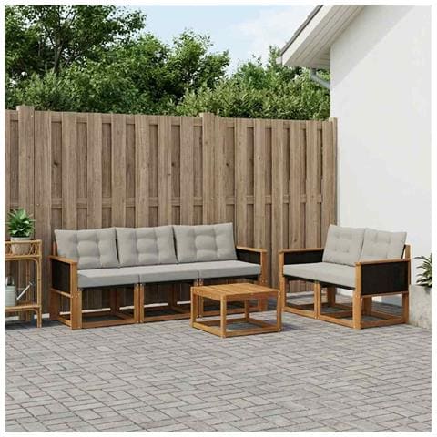 Set di divani da esterno 7 pcs Naturale e Grigio Chiaro - Foto 2