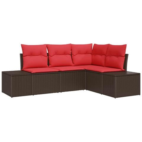 Set Divano da Giardino 4 pz Marrone e Rosso polyrattan - Foto 1