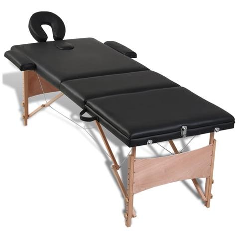 Lettino Pieghevole Da Massaggio Nero 3 Zone Con Telaio Legno - Foto 8