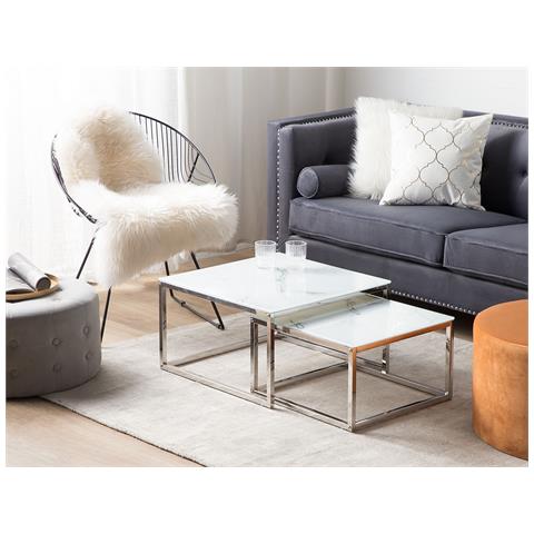 Set Di 2 Tavolini Da Caffé Bianco Effetto Marmo / argento Brea - Foto 17