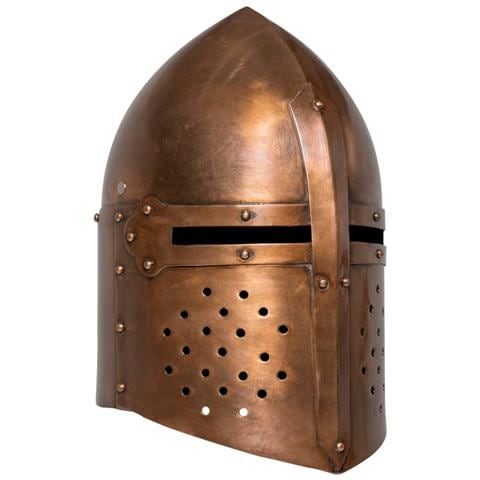 Elmo Da Cavaliere Medievale Antico Replica Larp Rame In Acciaio - Foto 1