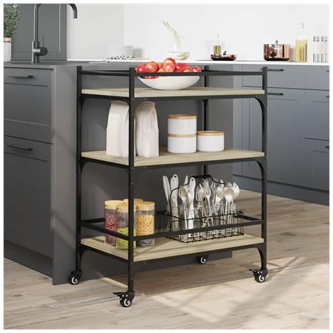 Carrello Da Cucina Rovere Sonoma 65x40x86,5cm Legno Multistrato - Foto 3