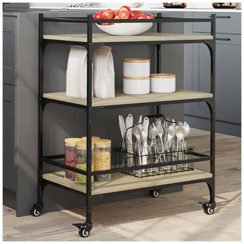 Carrello Da Cucina Rovere Sonoma 65x40x86,5cm Legno Multistrato - Foto 1