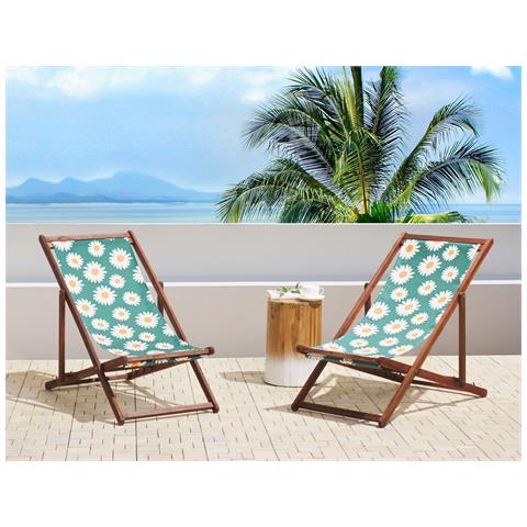 Set Di 2 Sedie A Sdraio Legno Acacia Scuro Motivo Margherite Multicolore Anzio - Foto 1