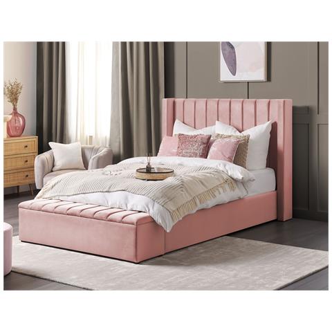 Letto Con Rete A Doghe Velluto Rosa 140 X 200 Cm Noyers - Foto 1