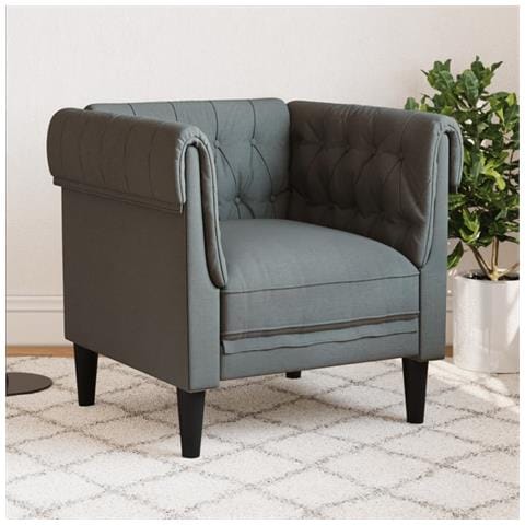 Poltrona Chesterfield Grigio Scuro In Tessuto - Foto 1