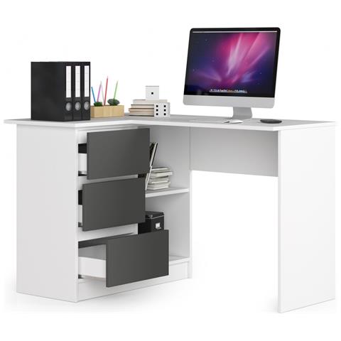 Scrivania ad angolo B16 sinistro, 3 cassetti, 124x85x77 cm, Colore Bianco e Grigio Grafite - Foto 2