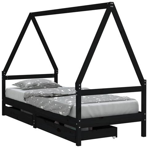Giroletto Bambini con Cassetti Nero 90x200cm Massello di Pino - Foto 2