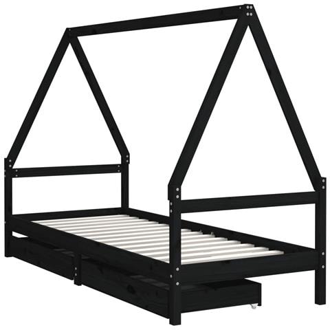 Giroletto Bambini con Cassetti Nero 90x200cm Massello di Pino - Foto 3
