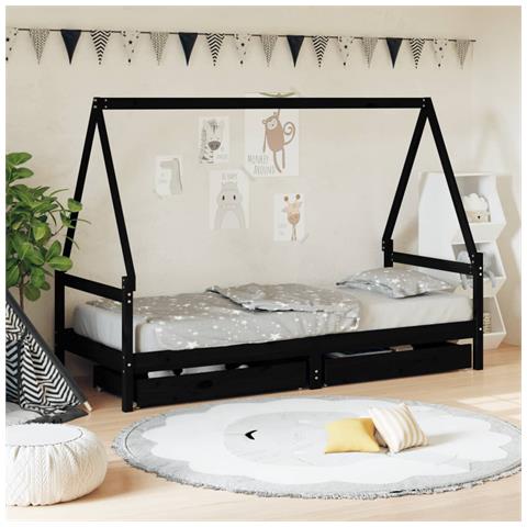 Giroletto Bambini con Cassetti Nero 90x200cm Massello di Pino - Foto 1
