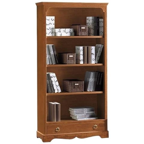 Libreria Classica 4 Ripiani 1 Cassetto, Tinta Noce Cm 94x36x189h - Foto 1