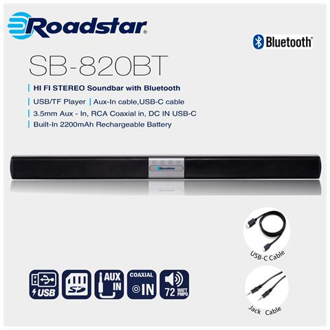 Sb820bt Soundbar Tv, Bluetooth Per Televisore O Pc, Altoparlanti Suono Hi Fi Stereo 72w 72w Nero - Foto 2