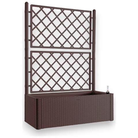 Fioriera In Resina Da Giardino Con Pannello Grigliato E Vaso Effetto Rattan Con Riserva D'acqua E Indicatore Di Livello Natural Deluxe - White - Foto 1