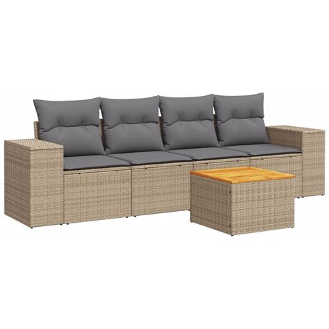 Set Divano da Giardino 5 pz con Cuscini Beige in Polyrattan - Foto 1