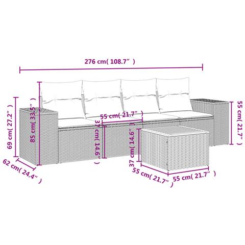 Set Divano da Giardino 5 pz con Cuscini Beige in Polyrattan - Foto 2