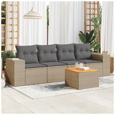 Set Divano da Giardino 5 pz con Cuscini Beige in Polyrattan - Foto 3