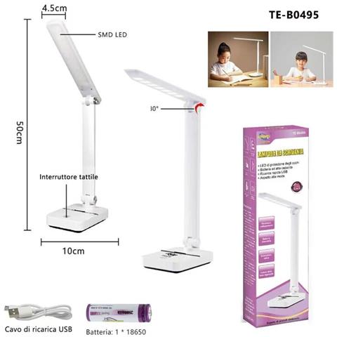 Lampada Touch Ricaricabile Pieghevole 180° Luce Led Scrivania E Tavolo Te-b0495 - Foto 2