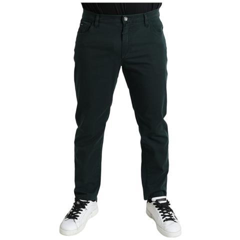 Jeans Skinny Da Uomo In Denim Elasticizzato In Cotone Verde - It50 - L - Foto 1