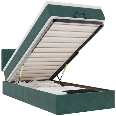 Pouf Letto Con Materasso E Led Verde Scuro 80x200cm In Velluto - Foto 2