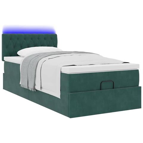 Pouf Letto Con Materasso E Led Verde Scuro 80x200cm In Velluto - Foto 3
