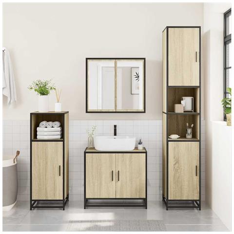 Mobile Bagno Con Specchio Rovere Sonoma 65x20x60 Cm Multistrato - Foto 3