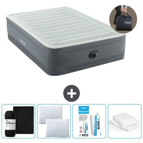 Set Materassino Gonfiabile - 191x137x46 Cm - Grigio - Include Accessori Coordinati - Foto 1
