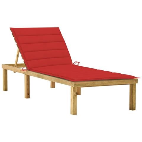 Lettino Da Giardino Con Cuscino Rosso In Legno Pino Impregnato - Foto 2