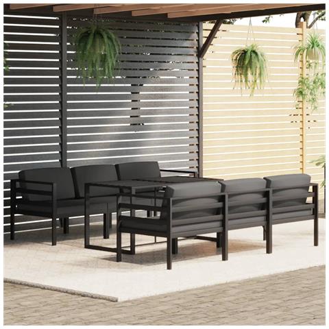 Lusso Casadino - Set Divani Da Giardino 7 Pz Con Cuscini In Alluminio Antracite - Foto 8