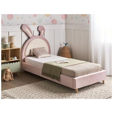 Letto Per Bambini Coniglio Velluto Lallias 90 X 200 Cm Rosa - Foto 1
