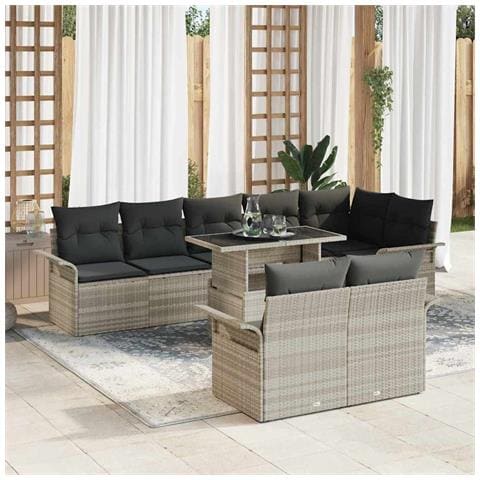 Set di 9 Pezzi di Divani da Giardino con Cuscini Grigio Chiaro in Rattan Plastica - Foto 2