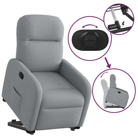 Poltrona Alzapersona Reclinabile Grigio Chiaro in Tessuto - Foto 9