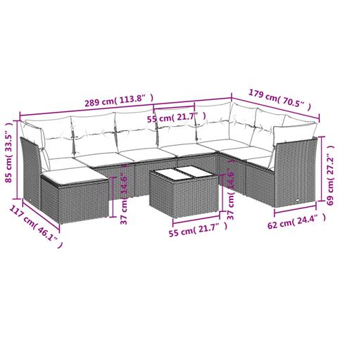 Set Divano da Giardino 9pz con Cuscini Grigio Chiaro Polyrattan - Foto 3