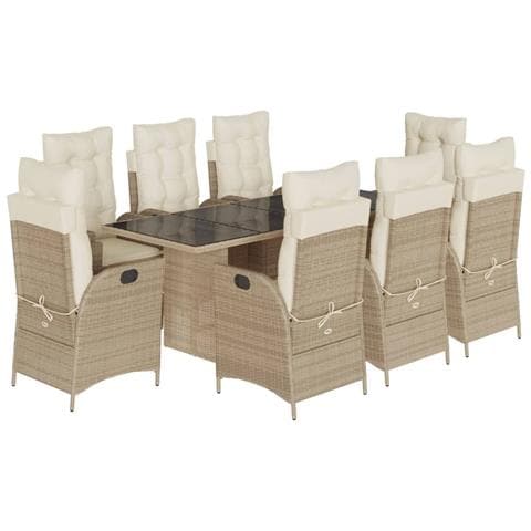 Set da Pranzo da Giardino 9 pz con Cuscini Beige in Polyrattan - Foto 1