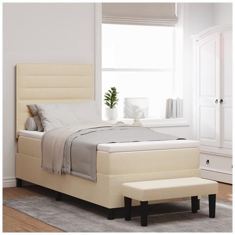 Letto a Molle con Materasso e Panchina Crema 80x200 cm in Tessuto - Foto 2