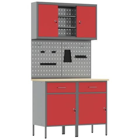 Set di 6 banchi da lavoro in acciaio rosso - Foto 1