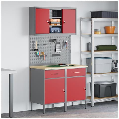 Set di 6 banchi da lavoro in acciaio rosso - Foto 2