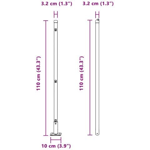 Pali di Recinzione con Piastra di Base 13 pcs Ø32mm 110cm Acciaio Zincato - Foto 9