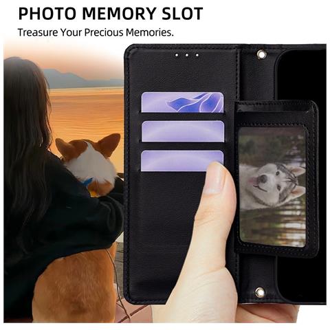 Custodia A Portafoglio Nera Con Supporto E Porta Carte Per Iphone 15 - Foto 7
