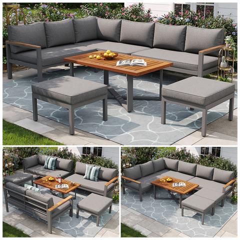 Set Da Giardino Per 7-8 Persone, Mobili Da Giardino, Set Di Mobili Da Giardino Per Giardino, Balcone, Terrazza, Set Da Pranzo Per Gruppi Di Sedute Resistenti Alle Intemperie - Foto 2