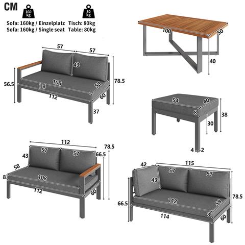 Set Da Giardino Per 7-8 Persone, Mobili Da Giardino, Set Di Mobili Da Giardino Per Giardino, Balcone, Terrazza, Set Da Pranzo Per Gruppi Di Sedute Resistenti Alle Intemperie - Foto 4