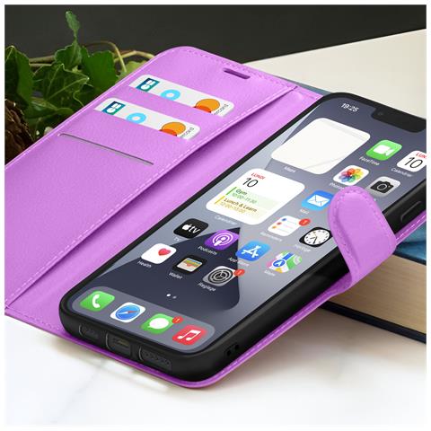 Custodia A Portafoglio Per Iphone 13 Pro Max Con Supporto E Linguetta Magnetica, Viola - Foto 2