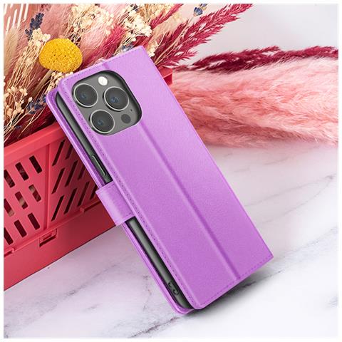 Custodia A Portafoglio Per Iphone 13 Pro Max Con Supporto E Linguetta Magnetica, Viola - Foto 5