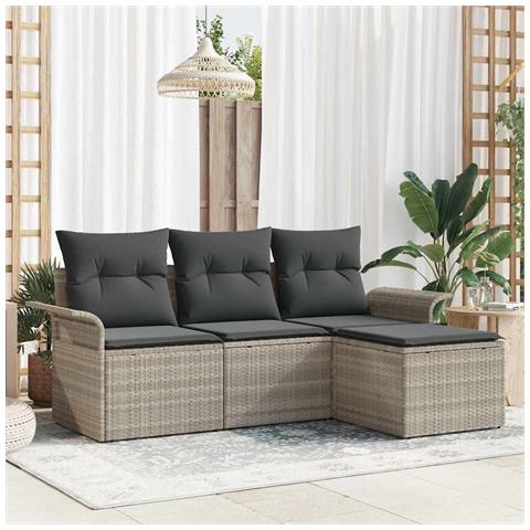 Set Divano da Giardino 4 pcs Grigio chiaro Poly Rattan - Foto 2